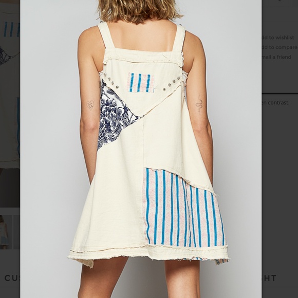 POL Floral Striped Color block Pockets Denim Jean Dress - Picture 3 of 4